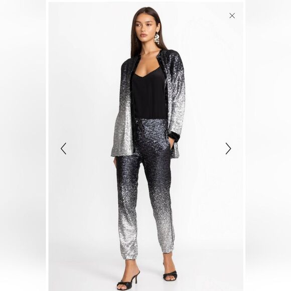 Johnny Was Sequin Black Silver Simona Jogger Dress Pants Gathered Waist Large - Picture 3 of 15